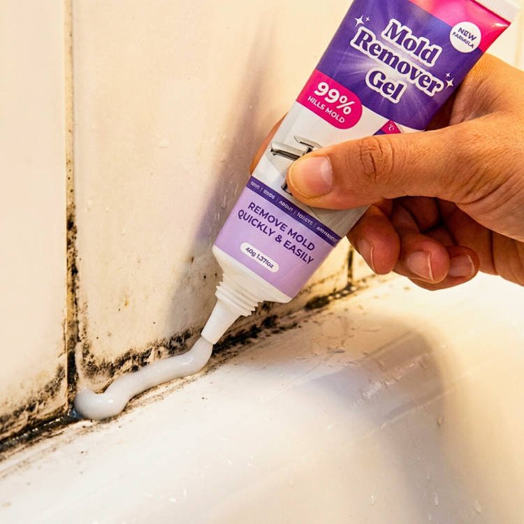 NuroClean Mold Remover Gel being applied to mold in bathroom